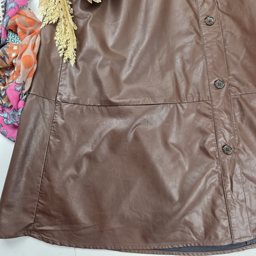 Banana Republic Brown Faux Leather Midi A-line Skirt Sz 16 - Picture 3 of 8